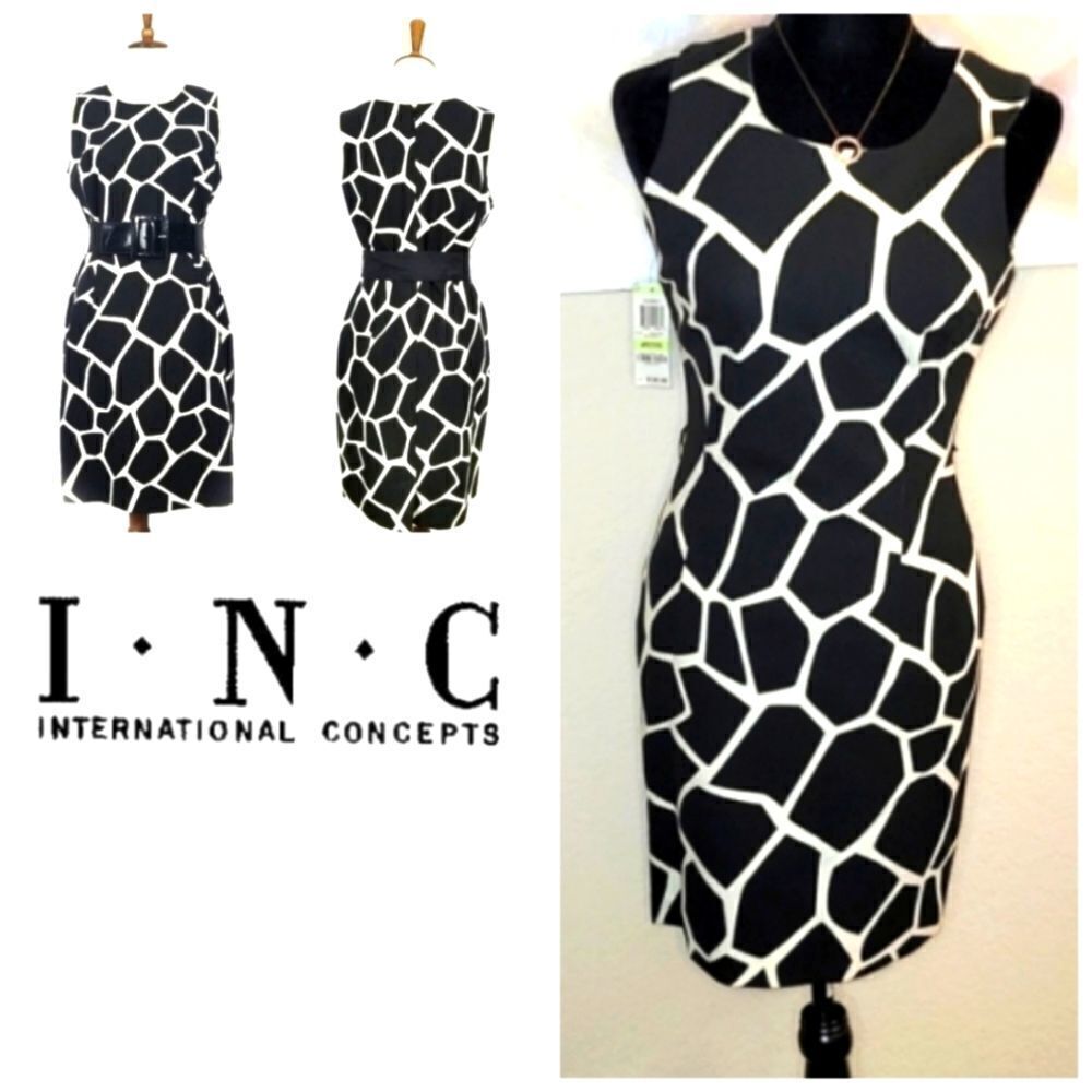 INC Black& White Giraffe Print Sheath Dress